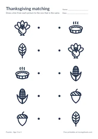 Preview of the thanksgiving matching worksheet