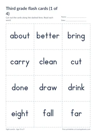Preview of the third grade flash cards (1 of 4) worksheet