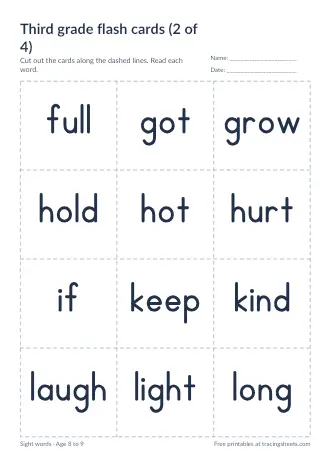 Preview of the third grade flash cards (2 of 4) worksheet