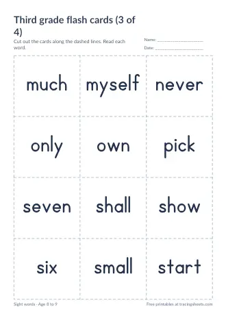 Preview of the third grade flash cards (3 of 4) worksheet