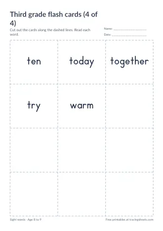 Preview of the third grade flash cards (4 of 4) worksheet