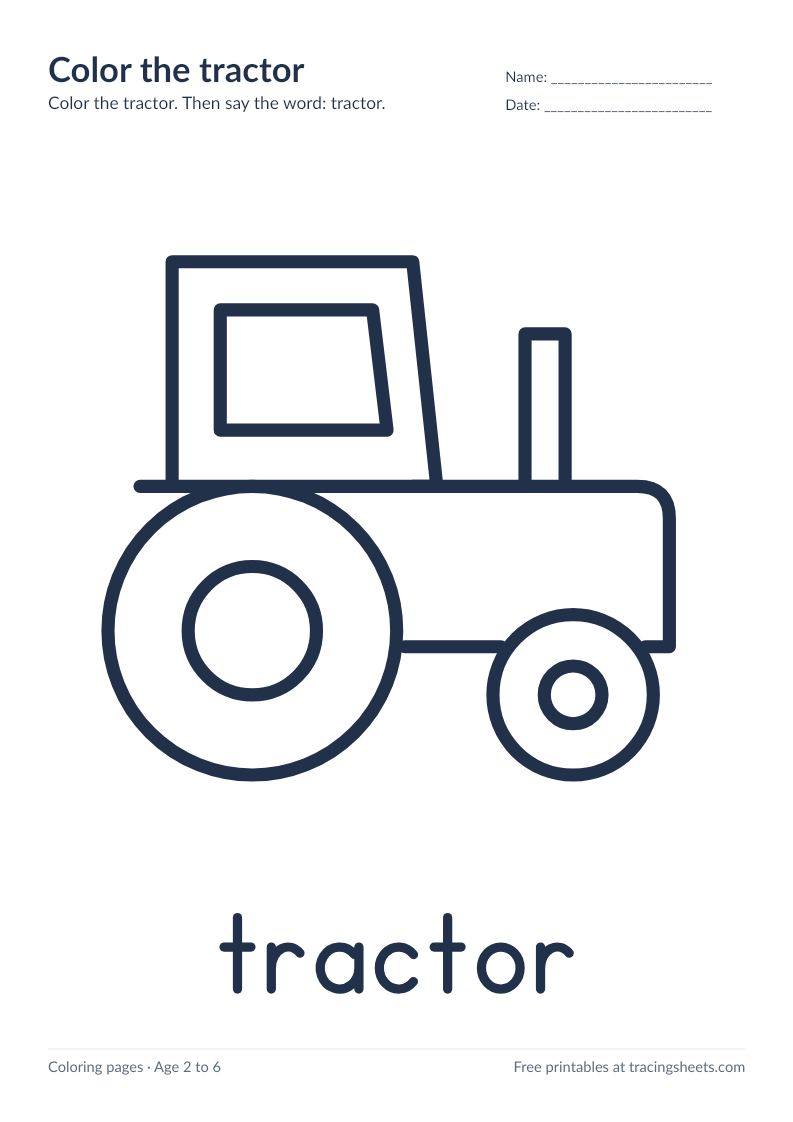 Preview of the printable color the tractor worksheet