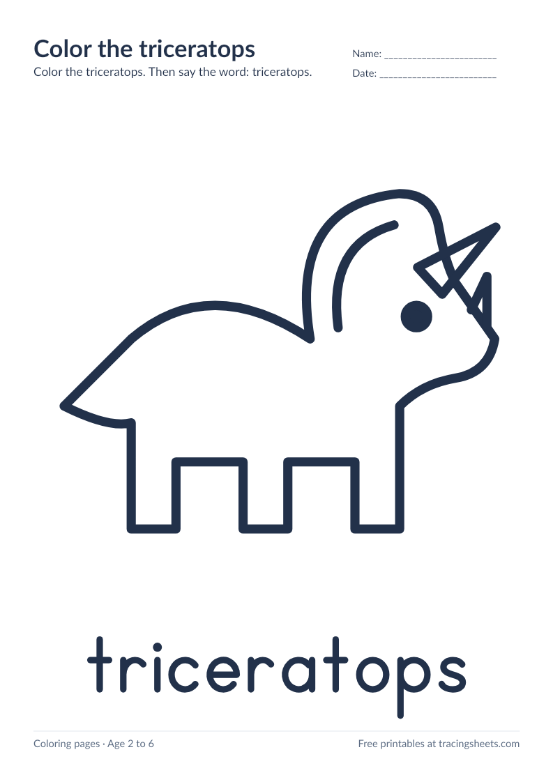 Preview of the printable color the triceratops worksheet