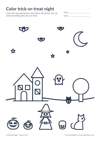 Preview of the color trick-or-treat night worksheet
