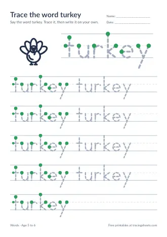Preview of the trace the word turkey worksheet