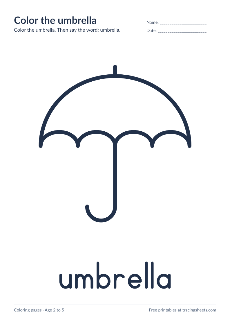Preview of the printable color the umbrella worksheet