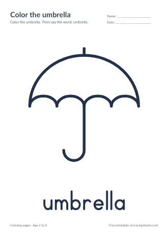 Preview of the color the umbrella worksheet
