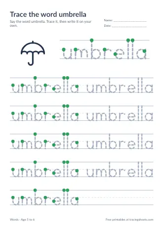Preview of the trace the word umbrella worksheet