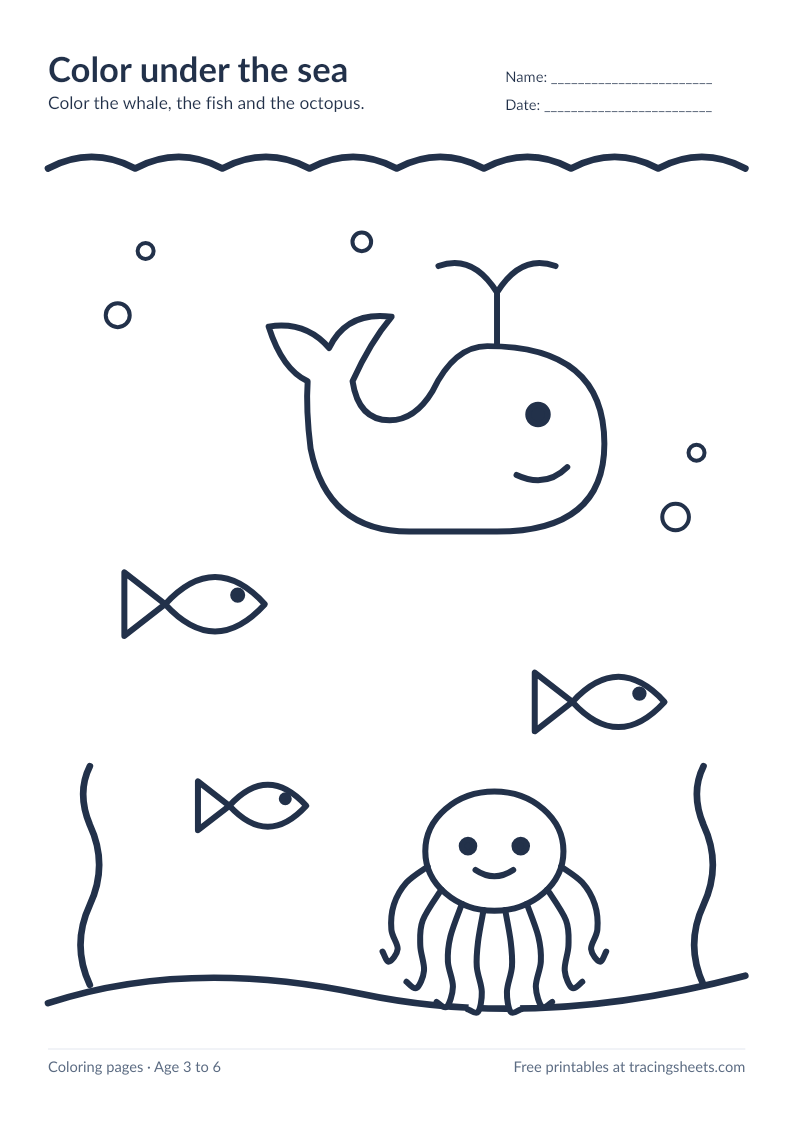 Preview of the printable color under the sea worksheet