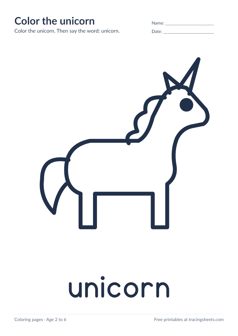 Preview of the printable color the unicorn worksheet