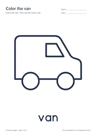 Preview of the color the van worksheet