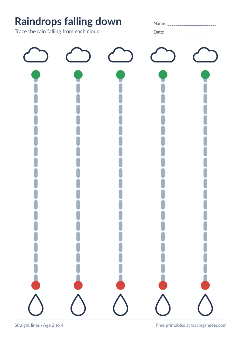 Preview of the printable raindrops falling down worksheet