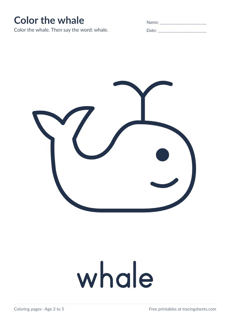 Preview of the printable color the whale worksheet