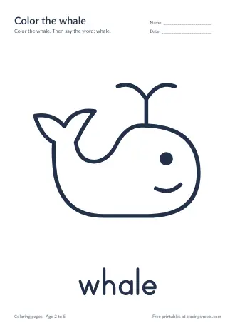 Preview of the color the whale worksheet