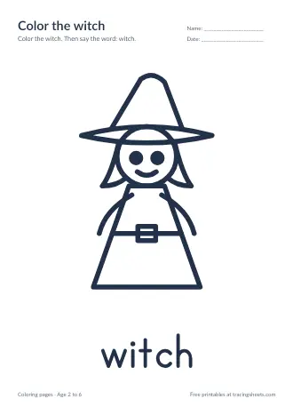 Preview of the color the witch worksheet
