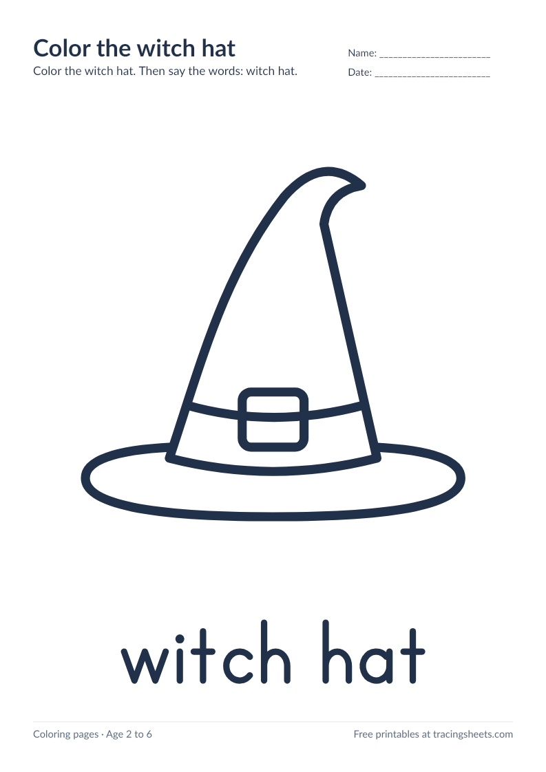 Preview of the printable color the witch hat worksheet