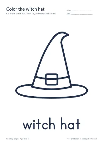 Preview of the color the witch hat worksheet