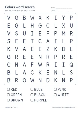 Preview of the colors word search worksheet
