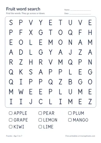 Preview of the fruit word search worksheet