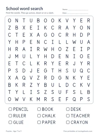 Preview of the school word search worksheet