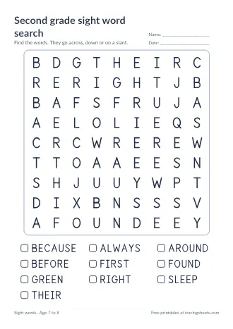 Preview of the second grade sight word search worksheet