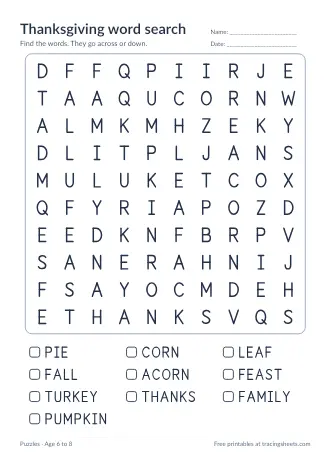 Preview of the thanksgiving word search worksheet