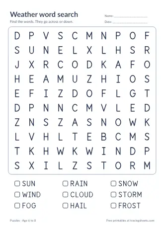 Preview of the weather word search worksheet