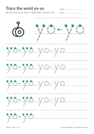 Preview of the trace the word yo-yo worksheet