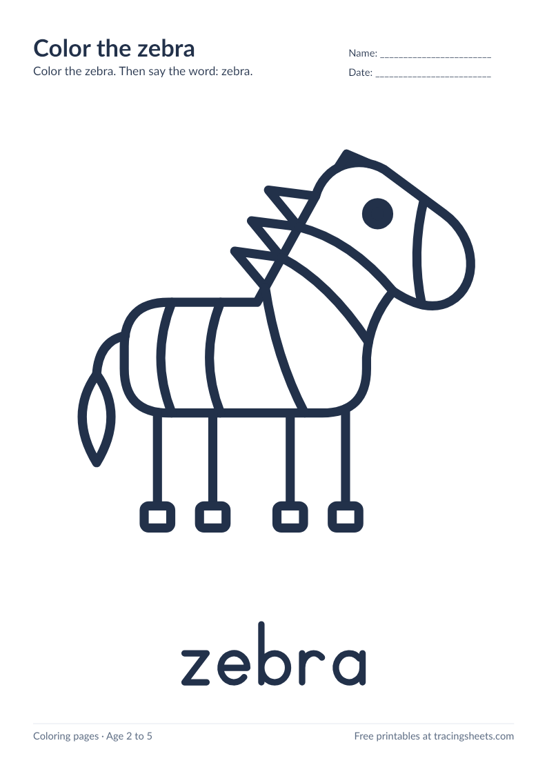 Preview of the printable color the zebra worksheet