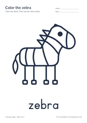 Preview of the color the zebra worksheet