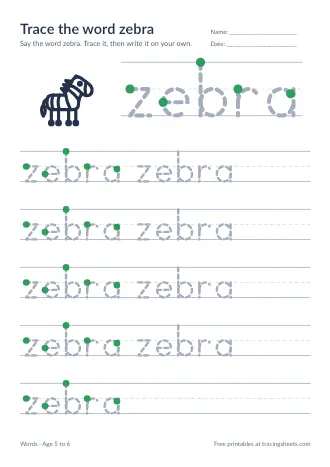 Preview of the trace the word zebra worksheet